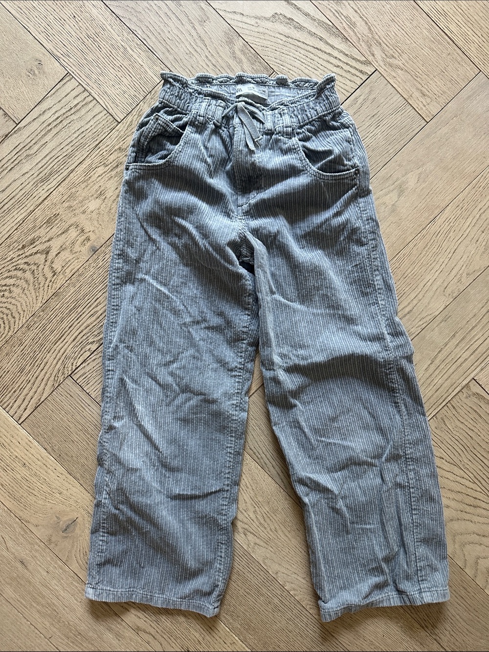 ZAra Light Gray Textured Tie-Waist Pants